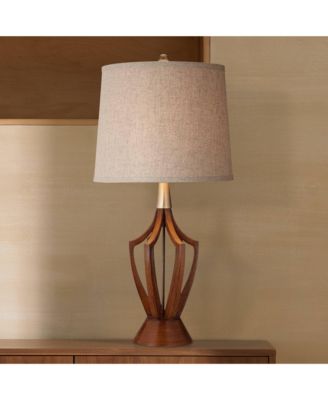 St. Claire 30 3/4" Tall Open Base Large Mid Century Modern End Table Lamps Set of 2 Wood Finish Living Room Bedroom