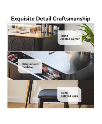 Modern Makeup Vanity Desk - 4 Drawer Dressing Table Set with Cushioned Stool, LED Lighted Mirror for Bedroom