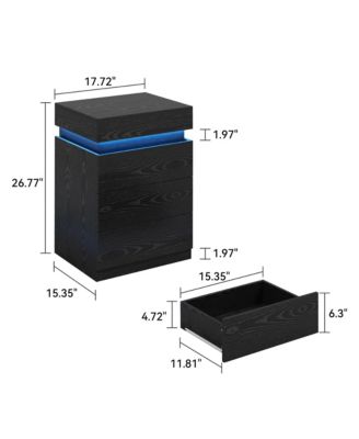 Nightstand with Built-In Charging Station and LED Lighting, Modern Wooden End Side Table with 3-Drawer and Sliding-Top for Bedroom