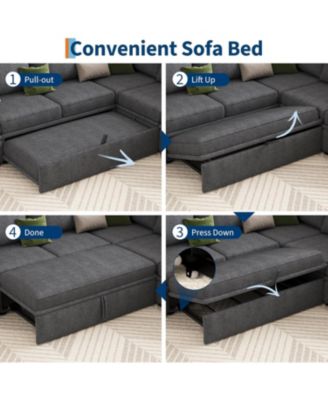Sectional Sleeper Sofa, Corduroy Couch with Pull-Out Bed and Storage, Tool-Free Assembly