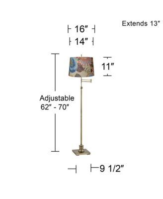 Swing Arm Floor Lamp Adjustable Height 70" Tall Antique Brass Tropic Flower Drum Shade for Living Room Reading Bedroom Office