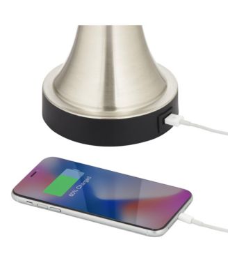 Seymore Modern Table Lamps 26" High Set of 2 Silver with USB Charging Port LED Touch On Faux Drum Shade for Bedroom Desk