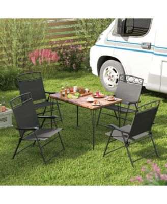 Set of 4 Folding Patio Dining Chairs with Armrests and Breathable Fabric Seat