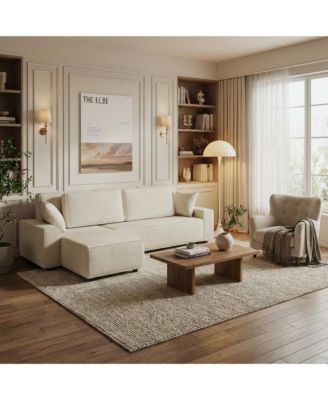 Corduroy Sectional Sofa, L-Shaped Couch with Deep Chaise for Living Room and Apartment