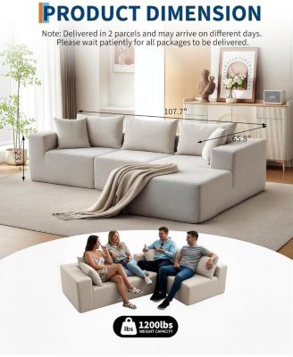 108" Modular Cloud Sectional Sofa, L-Shaped Couch with Chaise, Deep Seat, No Assembly
