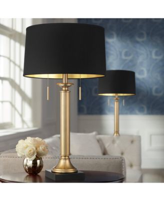 Wynne 30" Tall Large Traditional End Table Lamps Set of 2 Dual USB Ports Gold Metal  Shade Charging