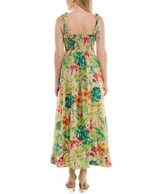 sachin and babi light blue dress Ella Floral Printed Chiffon Midi Dress - Garden Wedding Guest Dresses