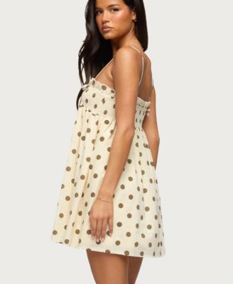 Women's Polka Dot Linen Look Mini Dress
