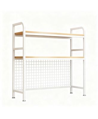 2-Tier Desktop Hutch Bookshelf Metal Grid Panel Storage Organizer