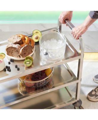 Stainless Steel Utility Cart Locking Casters Removable Shelf Kitchen Restaurant