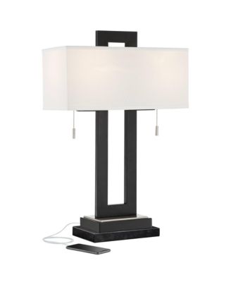 Neil Modern Table Lamp with Marble Riser 26" High Two Tone USB Charging Port Rectangular Shade for Bedroom House Home Desk