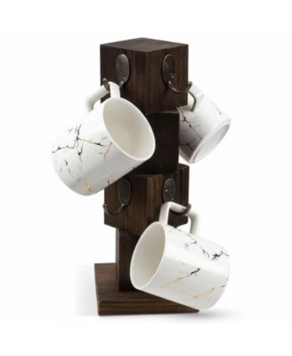 Rustic Solid Wood Coffee Mug Holder Tree 8 Hooks Farmhouse Cup Rack