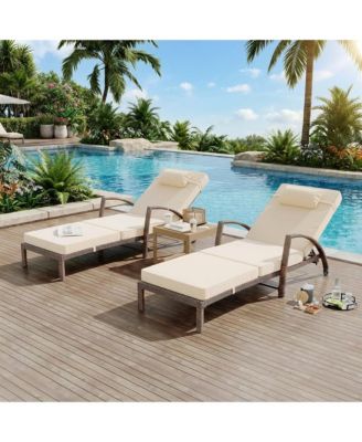 Outdoor Wicker Chaise Lounge with Cushion, All-Weather Rattan Sun Lounger