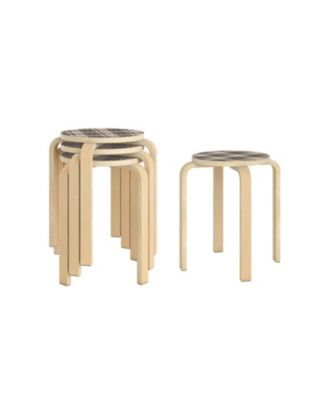 Set of 4 Stackable Bentwood Round-Top Stools