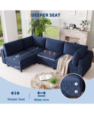 103" Modular Sectional Sofa, L-Shaped Velvet Cloud Couch, 4-Seat Upholstered Sofa