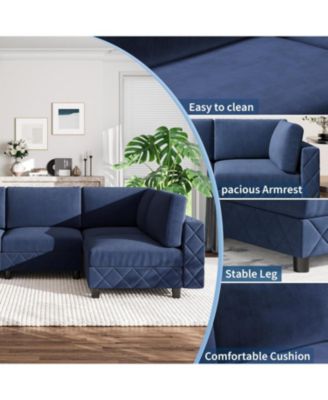 103" Modular Sectional Sofa, L-Shaped Velvet Cloud Couch, 4-Seat Upholstered Sofa