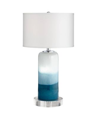 Roxanne Coastal Table Lamp with Round Riser 26 1/4" High  Glass LED Nightlight Drum Shade for Bedroom Living Room Nightstand