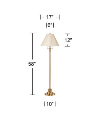 Dyna Traditional 58" Tall Standing Floor Lamp Pole Pull Chain Antique Brass Finish Pleated French Shade