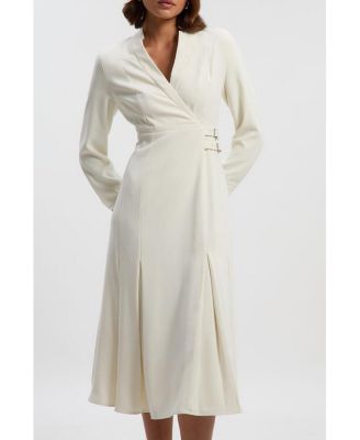 Women's Crepe Buckle Waist Midi Shirt Dress