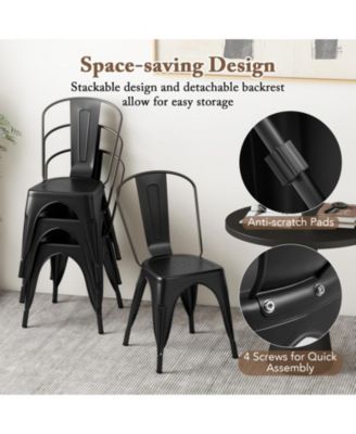 Set of 4 Metal Dining Chairs with Removable Backrest