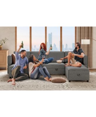 Convertible Sectional Sofa with Reversible Chaise, Chenille Modular Couch with Storage