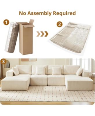 137" U-Shaped Cloud Sectional Sofa with Chaise, Corduroy Modular Couch, No Assembly