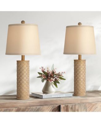 Gisele Cottage Table Lamps 24" High Set of 2 Lattice Column Tapered Drum Shade for Bedroom Living Room Bedside Nightstand Home
