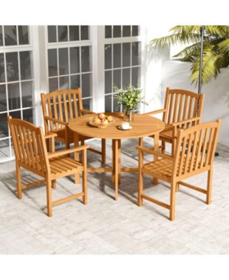 Set of 2 Solid Acacia Wood Patio Dining Chairs with Slatted Seat and Inclined Backrest