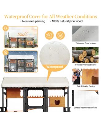 Large Wooden Outdoor Cat Enclosure with Plant Stands Multi Level Playpen Weather Resistant Roof Climbing Ramp
