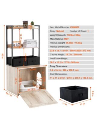 Hidden Cat Litter Box Enclosure Furniture with 2 Shelves and 2 Baskets Modern Pet Cabinet