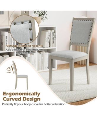 Set of 2 Farmhouse Fabric Upholstered Dining Chairs with Nailhead Trim
