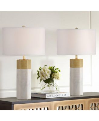 Modern Table Lamps 21" High Set of 2 Hexagonal Faux Marble and Gold Drum Shade for Living Room Family Bedroom Office
