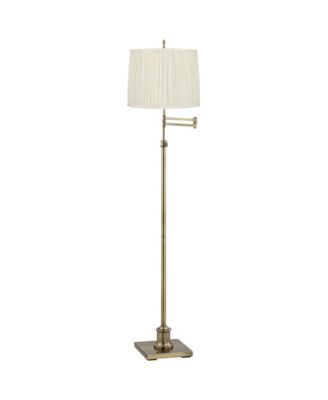 Westbury Traditional 70" Tall Standing Floor Lamp Adjustable Swing Arm Antique Brass Finish Pleated Shade