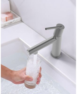 Gun Gray Single Handle Bathroom Sink Faucet, 1/3-Hole Deck Mount, 2-Way Fountain and Flow Mode, with 9/16" Hoses