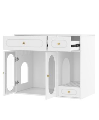 Cat Litter Box Enclosure with LED Light, Storage Drawers and Acrylic Doors