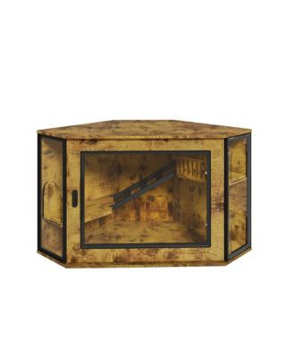 48 in. Corner Cat Litter Box Enclosure Modern Hidden Cabinet with Acrylic Door LED Light and Playground