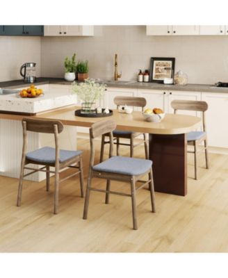 Set of 2 Fabric Upholstered Armless Dining Chairs with Rubber Wood Frame in Oak