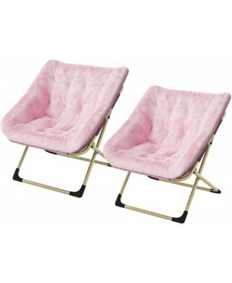 Rabbit Fur Saucer Chair, Foldable Lounge Chair with Metal Frame, Comfy Accent for Kids, Teens and Adults, No Assembly, Indoor Sofa Seat