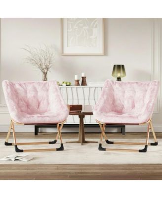 Rabbit Fur Saucer Chair, Foldable Lounge Chair with Metal Frame, Comfy Accent for Kids, Teens and Adults, No Assembly, Indoor Sofa Seat