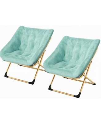 Rabbit Fur Saucer Chair, Foldable Lounge Chair with Metal Frame, Comfy Accent for Kids, Teens and Adults, No Assembly, Indoor Sofa Seat