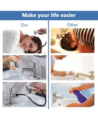 Brushed Nickel Pull Out Bathroom Sink Faucet with Pop-up Drain and Deck Plate