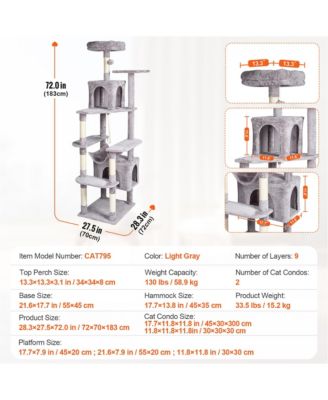 72 Inch Modern Cat Tree Tower with 2 Condos Sisal Scratching Posts Large Activity Center