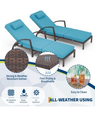 Set of 2 Rattan Folding Chaise Loungers, 5-Position Adjustable