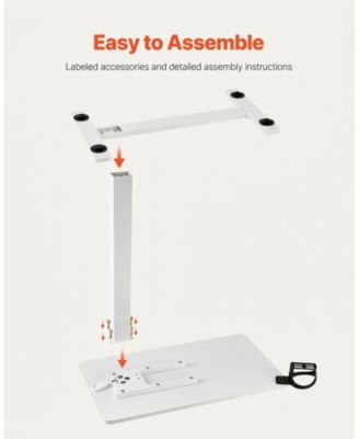 Adjustable Overbed Table with Hidden Wheels, 25.4-40.47 in Height Hydraulic Bedside Desk with Cup Holder