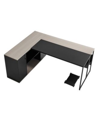 L-Shaped Executive Desk with Drawers and Storage Cabinet, 71 x 53 in Office Table with CPU Stand, 350 lbs