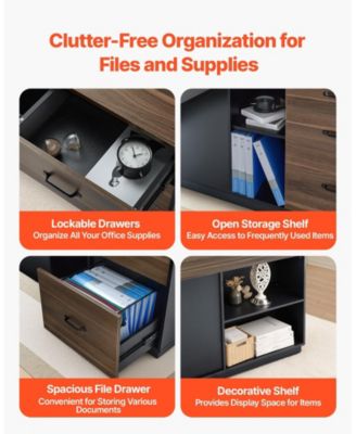 L-Shaped Executive Desk with File Drawer and Storage Cabinet, Large Modern Office Table, 350 lbs Capacity