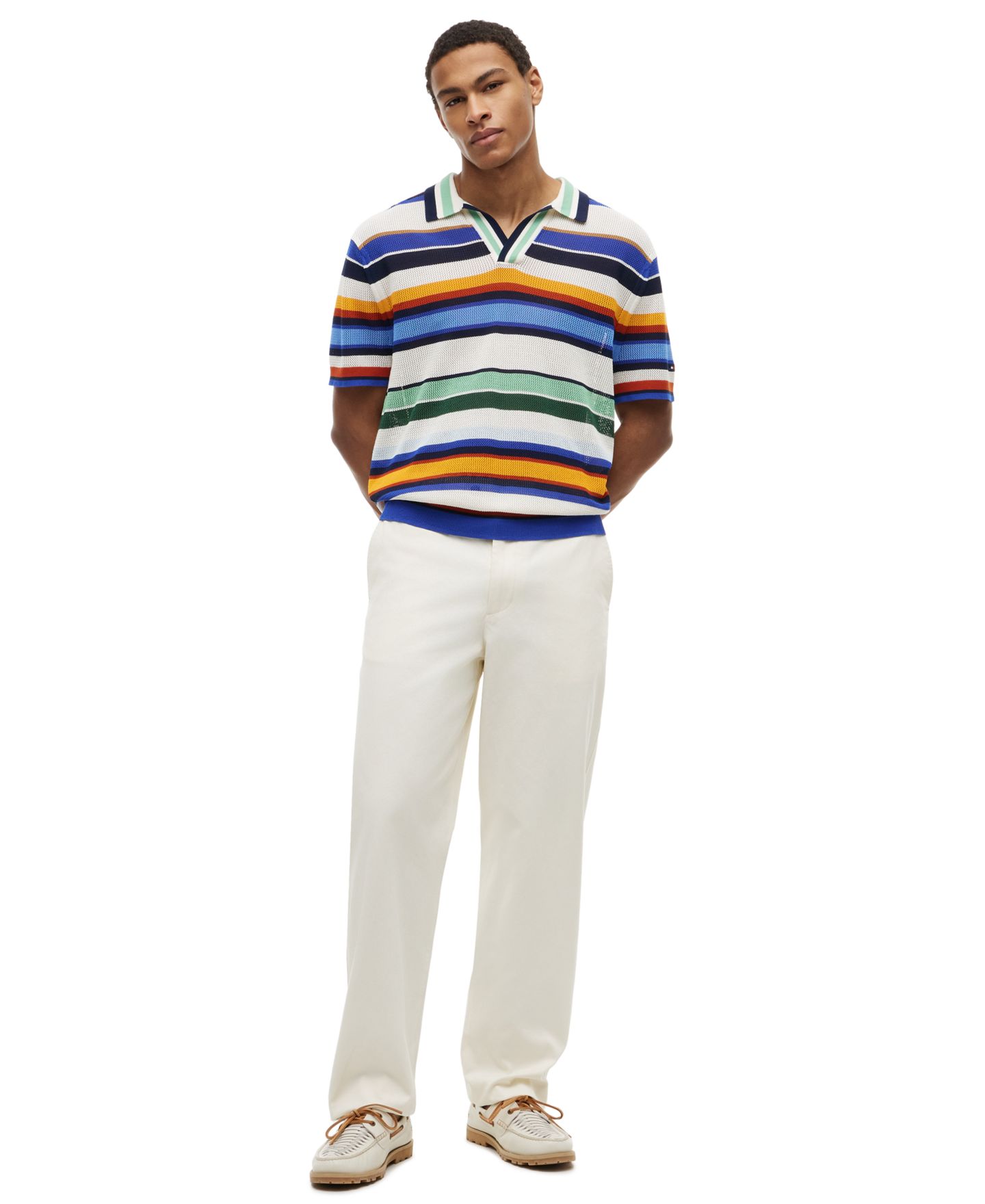 Мужское поло Tommy Hilfiger Multi-Stripe Johnny Collar Short-Sleeve Knit Polo Shirt, цвет: Синий / Разноцветный — фото 2