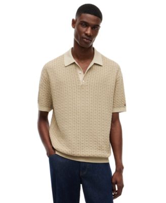 Men's Garment-Dyed Structure Short-Sleeve Sweater Polo