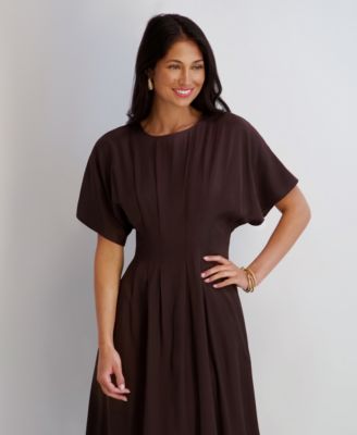 Women's Dolman-Sleeve Cinched-Waist Midi Dress