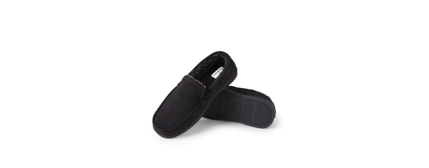 Мужские тапочки Dearfoams Keaton Twill House Shoe Moccasin Slipper, цвет: Чёрный — фото 4